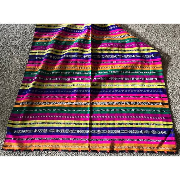 Vintage 1971 Bright Ethnic Guatemalan Fabric Handmade Ikat Fabric from Guatemala - Picture 2 of 5